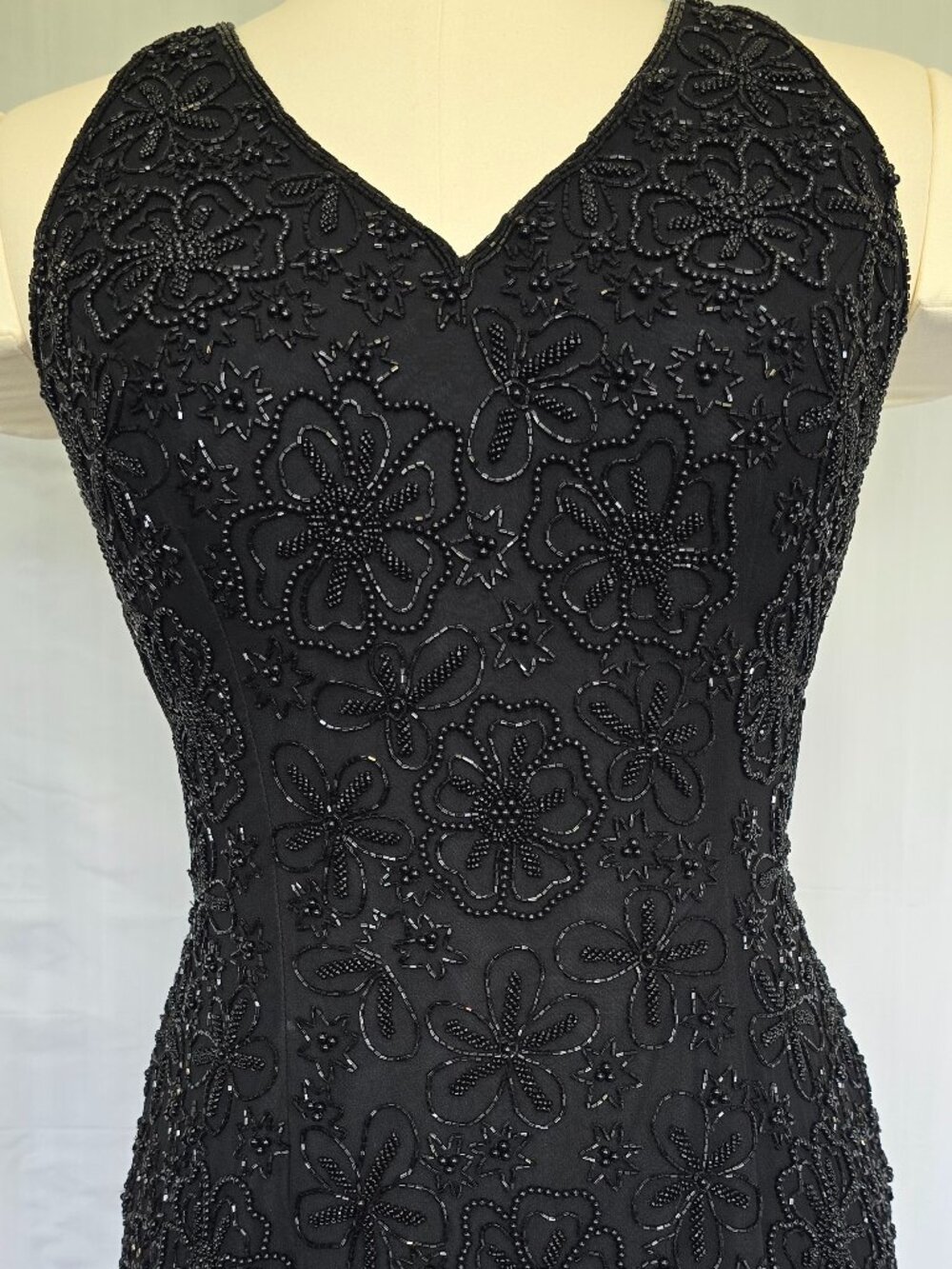 VTG 90s Cache Black Beaded Floral Gown Dress M Style 12160 Whimsigoth Prom